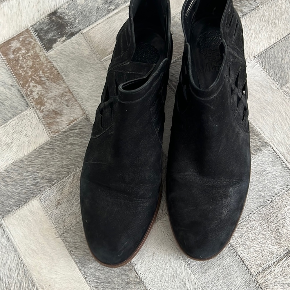 Black suede Vince Camuto laser cut booties size 9 1/2